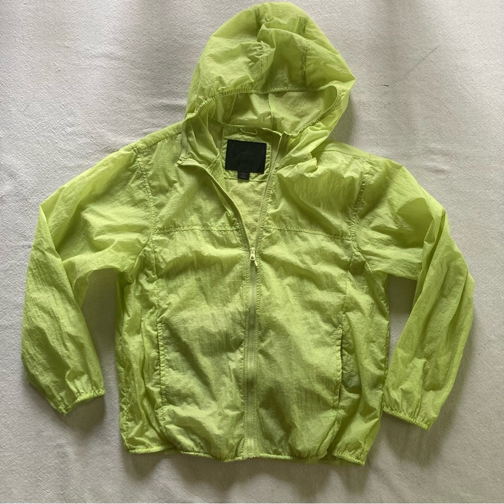 Zara Kids Neon Lime Hooded Windbreaker Jacket